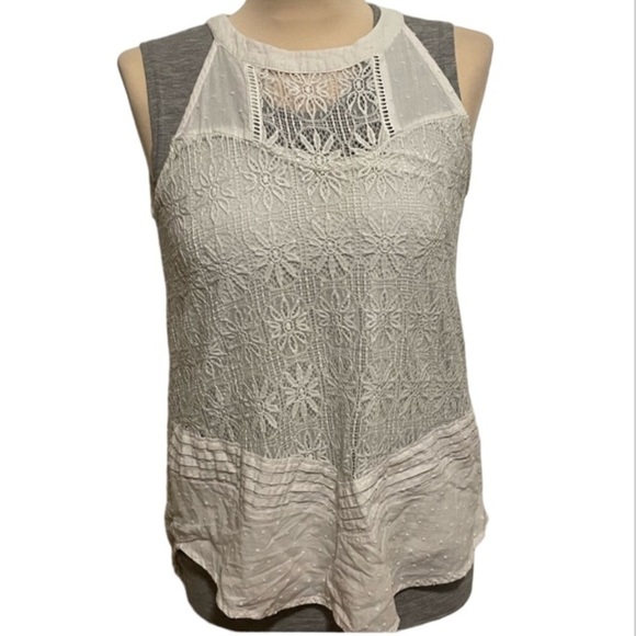 Vintage 90s Lee White Crochet Overlay Tank Top - Picture 1 of 6